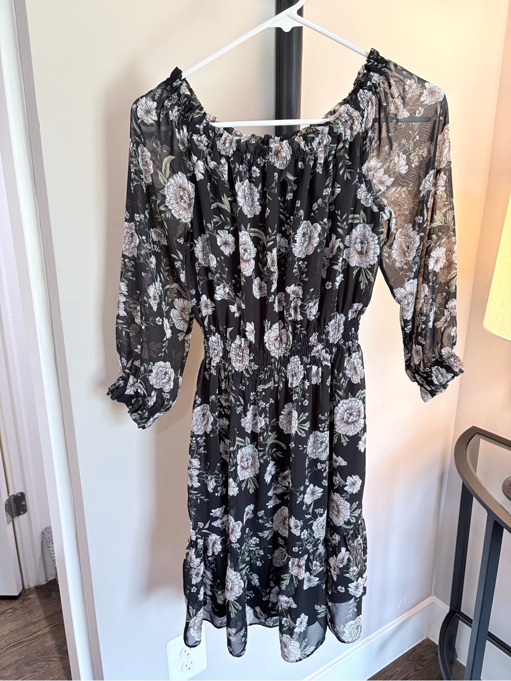 Women's Black Floral Off-Shoulder Dress